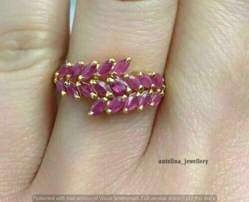 2Ct Marquise Shape Simulated Ruby Cluster Ring In 14k Yellow Gold Plated Silver - Picture 1 of 6
