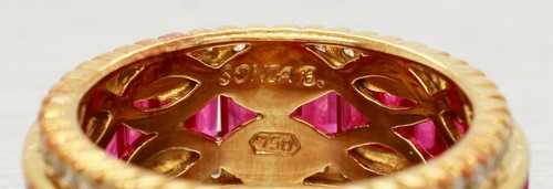 Sonia Bitton 5.20ctw Ruby & Diamond Eternity Ring | 18k Yellow Gold Band - Picture 2 of 7