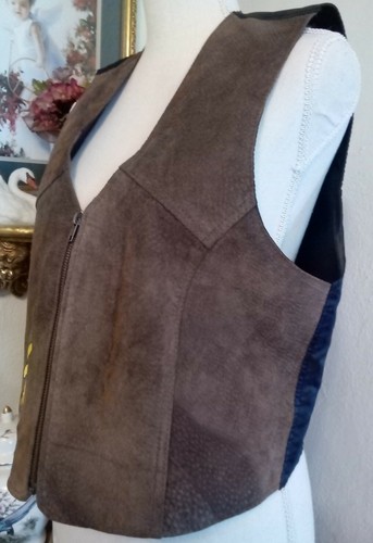 Winnie The Pooh M/L Vest Brown Suede Leather Embroidered Zipper Front - Picture 4 of 7