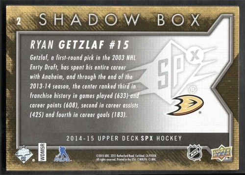 2014-15 SPx Shadow Box Ryan Getzlaf #2 Anaheim Ducks - Picture 2 of 2