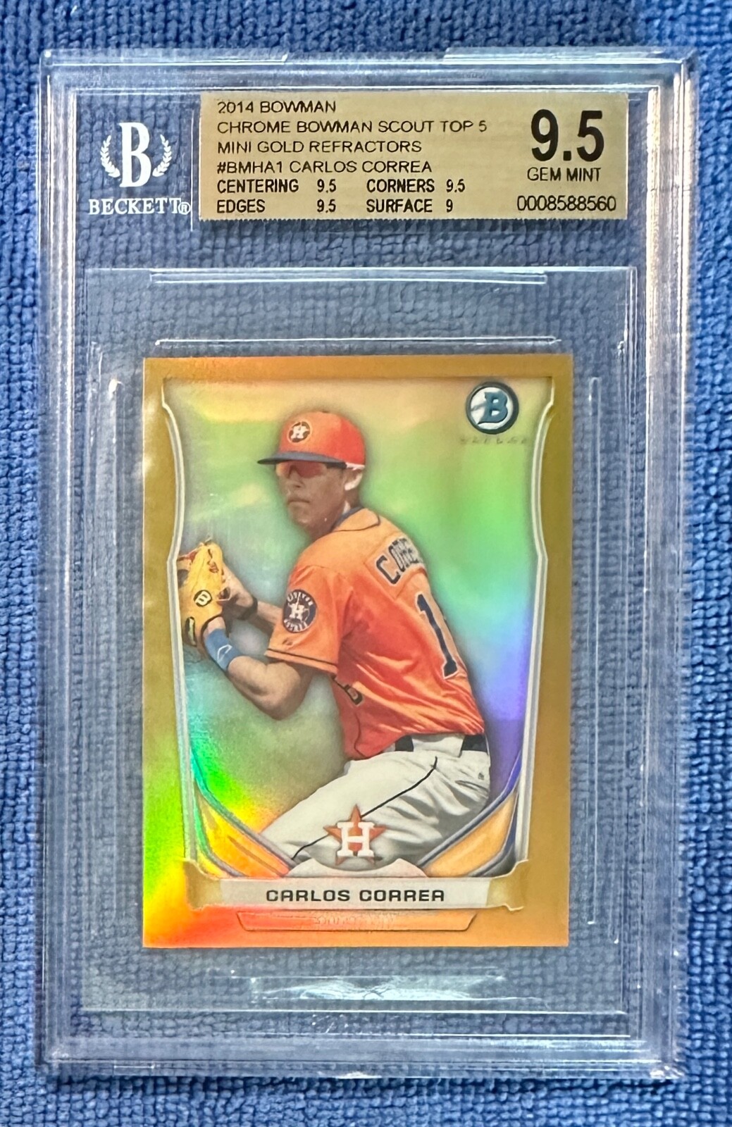 2014 Bowman Chrome Scout Top 5 Mini Gold Refractors Carlos Correa #14/25 BGS 9.5