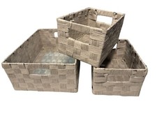 Rectangular Woven Storage Gift Baskets, light gray, 1 large, 2 medium, nesting