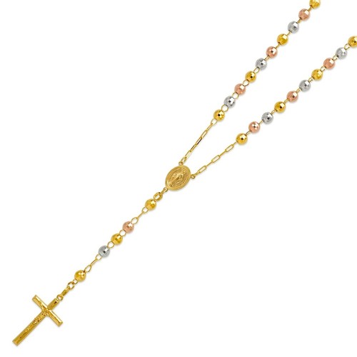 14K Solid Multi Tone Gold Virgin Mary Beads Rosary Necklace Rosario - Picture 23 of 24