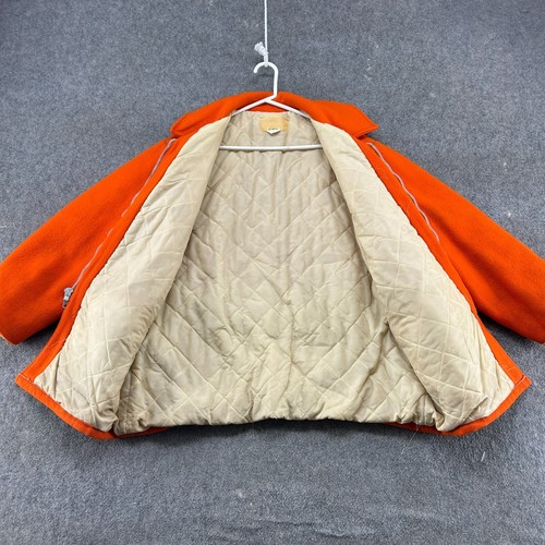 VINTAGE Mackinaw Wool Jacket Men L Orange Parka Chore Barn Talon Solid Lined 70s - Picture 2 of 16