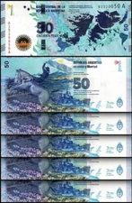 Argentina 50 Pesos 2015, UNC, 5 Pcs LOT, Consecutive,P-362,Comm.Malvinas Islands