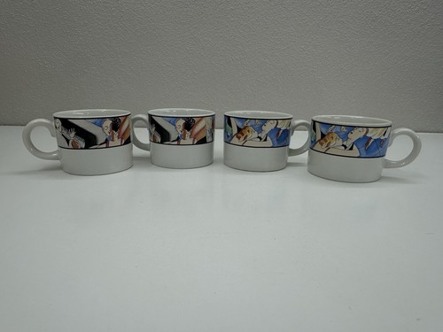 Sakura by Sue Zipkin Tango 4er Set Teetassen Kaffeetassen Griffe Stonewear Vintage