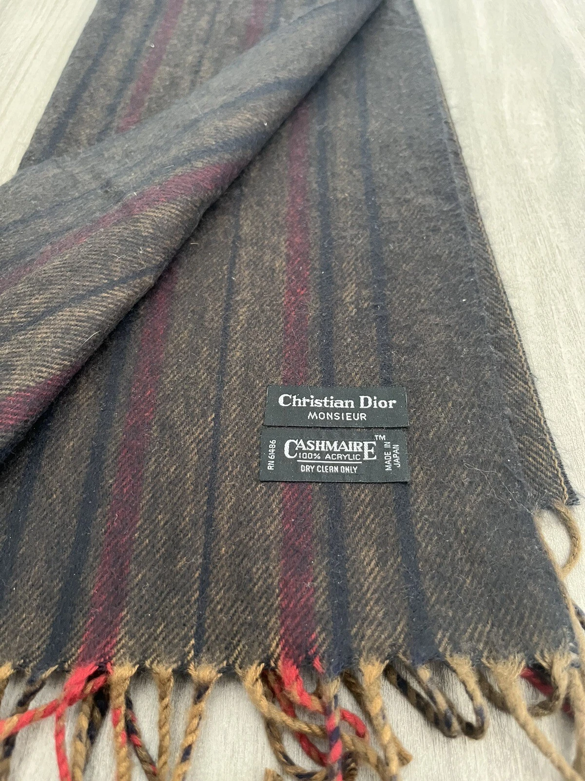 Écharpe vintage Christian Dior 100 % acrylique cachemire frange Japon bande couleur mode HTF