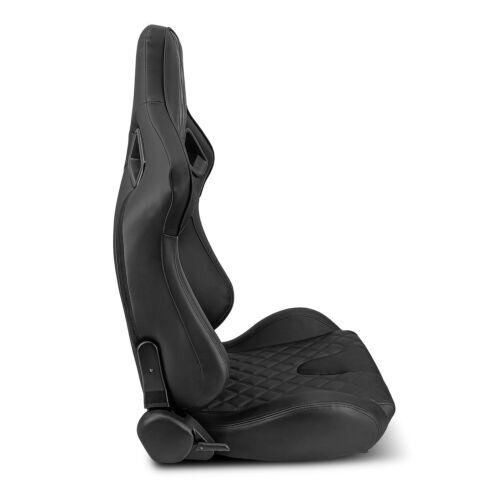 2 x BLACK PVC LEATHER/BLACK STITCH LEFT/RIGHT RACING BUCKET SEATS - Picture 4 of 8