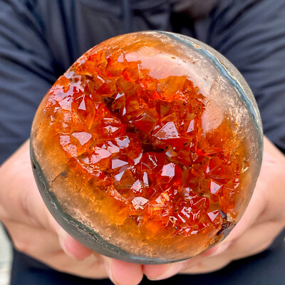 475G Natural Citrine geode quartz crystal open smile sphere Museum Collection