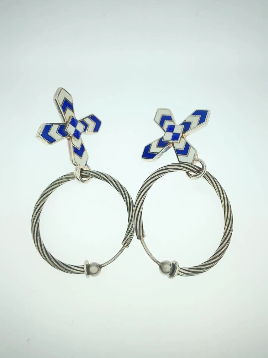 Boucles d'oreilles GUCCI cerceau SV925 motif croix bleue blanc accessoires pour femmes