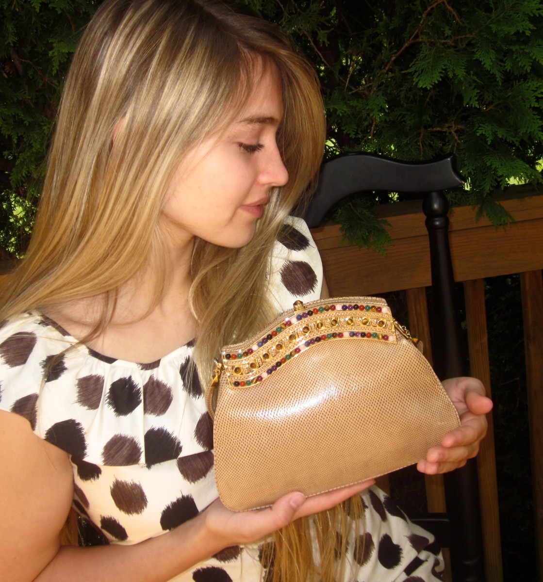 INTRICATE Judith Leiber KARUNG LIZARD MULTI GEMSTONE SHOULDER Bag