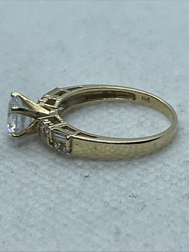 AWESOME Solid 14K Yellow Gold Solitaire Round & Accents White CZ Engagement Ring - Picture 5 of 24