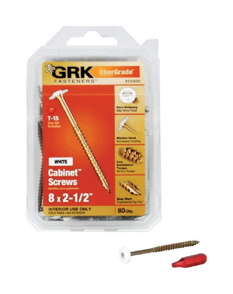 8x2.5 Inch White Cabinet Screws 80-Pack by GRK Fasteners