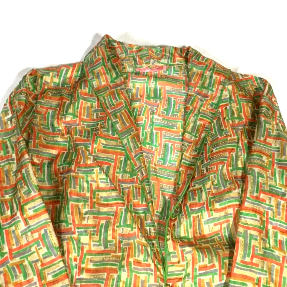 Blazer de seda Hartnell de colección para mujer talla L verde naranja semi transparente manga larga Foto 2 de 4