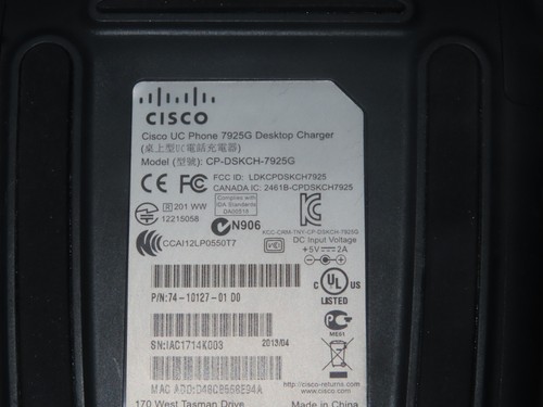 Cisco CP-DSKCH-7925G Silver Unified Wireless US IP Phone 7925G DeskTop Charger - Picture 3 of 4