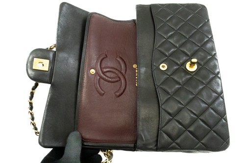 k49 CHANEL Authentic Classic Double Flap 10" Chain Shoulder Bag Black Lambskin - Bild 11 von 21