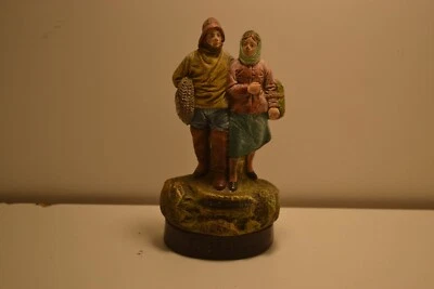 ANCIENNE FIGURINE COUPLE PECHEUR EN TERRE CUITE ISLE ADAM APHONSE HANNE - Photo 1/4