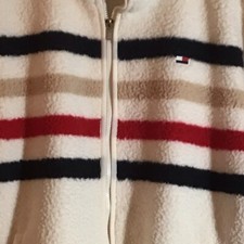 Tommy Hilfiger Fleece Sherpa Jacket L Zip Stripe Preppy Tennis Academia OldMoney