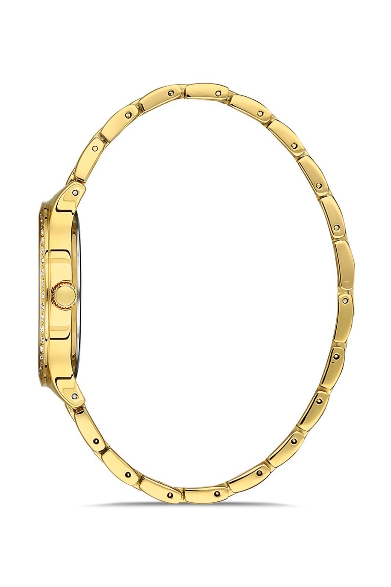 OMAX WATCH SEIKO MVMT GOLD PLTD BLK DIAL GOLD BAND S. STEEL