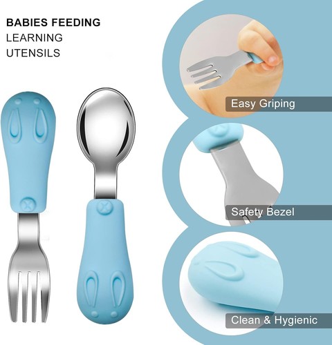 Kleinkind Gabel und Löffel, Edelstahl Baby Utensilien Besteck, Set 2er Pack - Bild 3 von 5