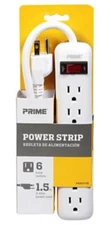 Prime PB801118 6 Outlet White Power Strip with 1.5 ft. Cord