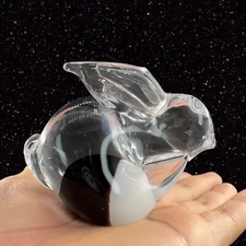 Whimsical Art Glass Bunny Rabbit Figurine Clear With White Black Figurine Glass