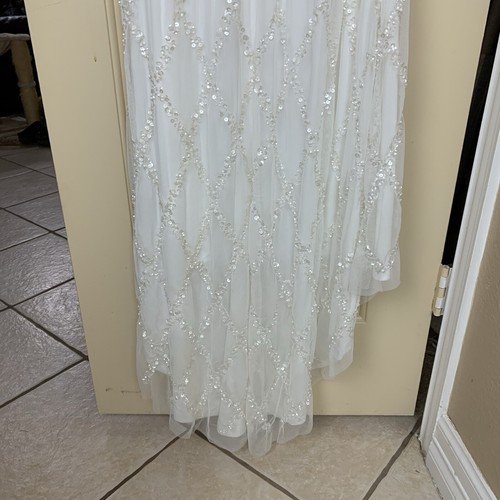 Maxi Vestido Elegante LULUS Talla XSMALL Blanco Lentejuelas Con Tren Cuello en V Correas Etiqueta - Imagen 18 de 24