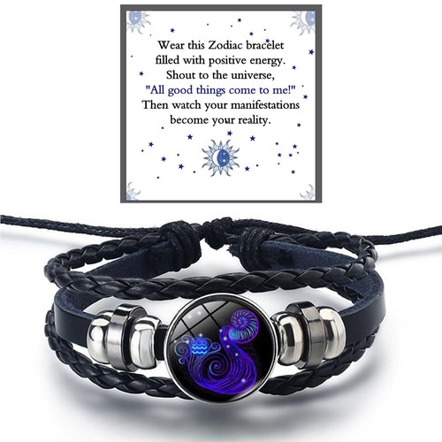 Zodiac Signs Spirit Bracelet For Women Men, 12 Constellation Leather Multilayer