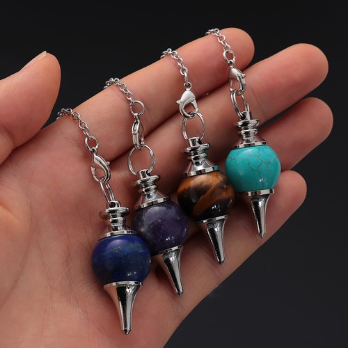 10pcs Mixed Natural Stone Ball Pendulum Pendants Prism Magic Wand Reiki Healing - Picture 4 of 12