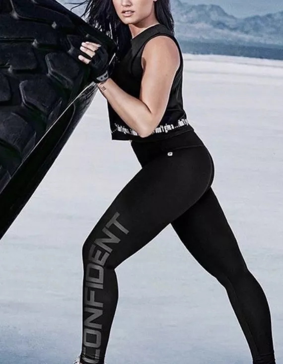 Fabletics Demi Lovato XS High-Waisted Confident Word Black Leggings