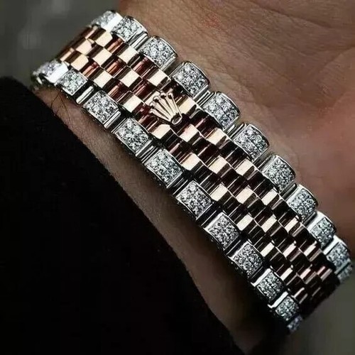 12Ct Round Cut Real Moissanite Cuban Link Bracelet 925 Silver Rose Gold Plated - Picture 2 of 5
