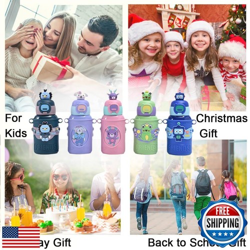 Cute Insulated Water Bottle with Straw Strap Kids, 15 oz Metal Cups for Hot a - Picture 5 of 5