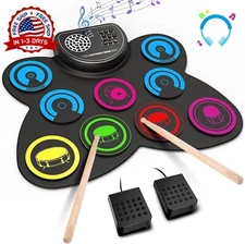 Kit De Batería Electrónica Tambor Pads Mesa Portátil De 9 Almohadillas W Baqueta
