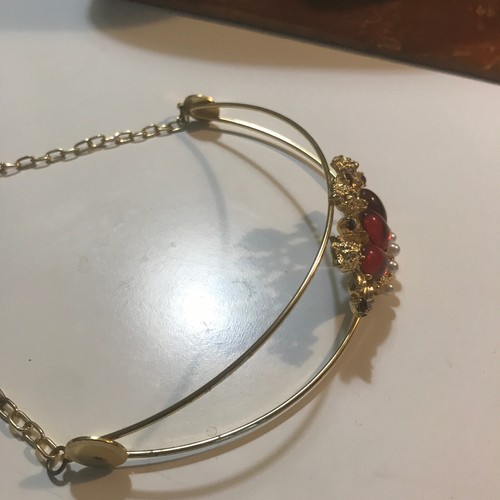 1970s Vintage 15" Necklace LEO Lion Gold Tone Red Glass - Picture 7 of 10