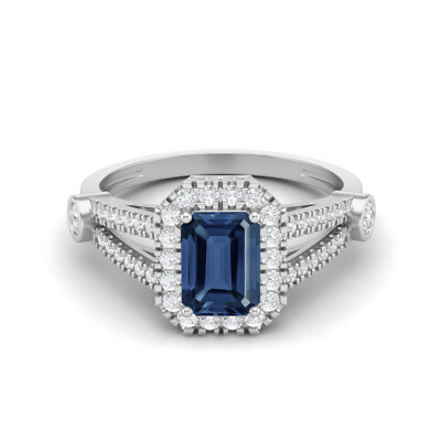 1Ct Octagon Cut Blue Sapphire 925 Sterling Silver Split Shank Women Ring