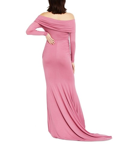 Motherhood Maternity Women's Off-The-Shoulder Dress Photoshoot Gown Pink Size L - Picture 3 of 3