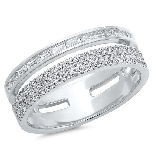Womens 0.54 CT 14K White Gold Natural Baguette Round Cut Diamond Open Band Ring