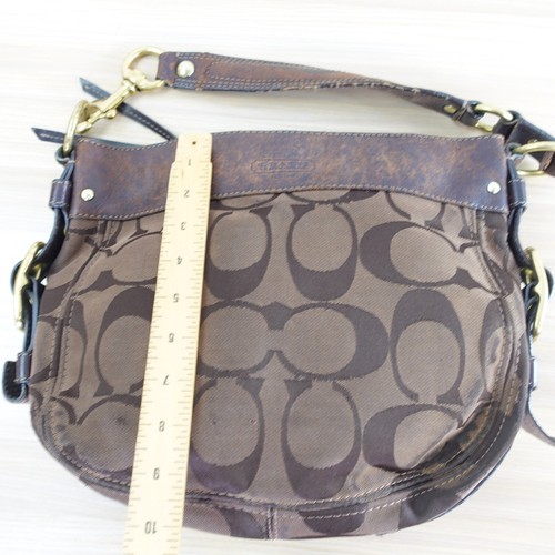 VINTAGE Coach Bag Womens Leather Brown Shoulder Hobo Handbag Logo CC Canvas Zoe - Imagen 8 de 19