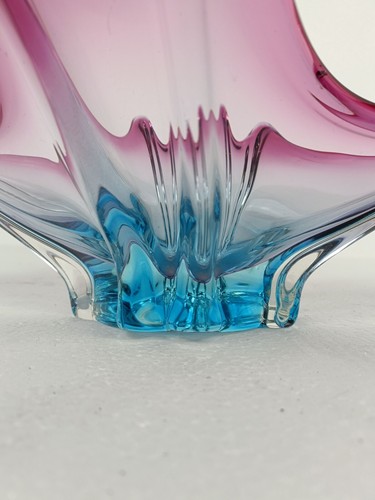 Gorgeous Bowl Dish Centerpiece Blue Cranberry Art Glass Murano Italy Vintage - Picture 10 of 11