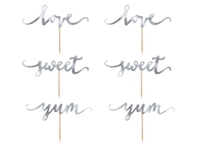 Cup-Cake Muffin Tortenschrift Tortenschmuck Hochzeit Topper silber love sweet