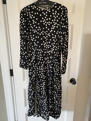 black dress with long ruffle sleeves Black Frill Sleeve Lola Midi Dress