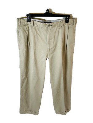 Tommy Hilfiger pleated front cuffed hem dress pant khaki mens 40x30 Flaw*