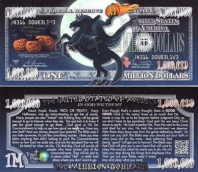 Headless Horseman Million Dollar Play Funny Money Gospel Tract Note +FREE SLEEVE