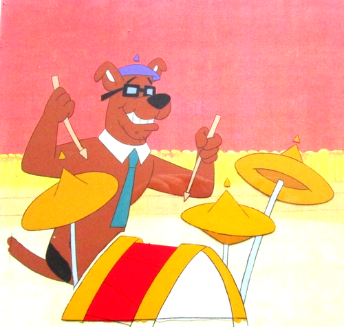 SCOOBY DOO dog drums tie glasses HANNA-BARBERA 1980's ORIGINAL PRODUCTION CEL