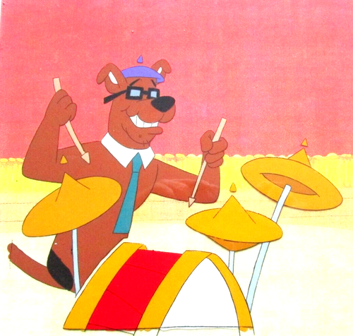 SCOOBY DOO dog drums tie glasses HANNA-BARBERA 1980's ORIGINAL PRODUCTION CEL - Picture 1 of 5