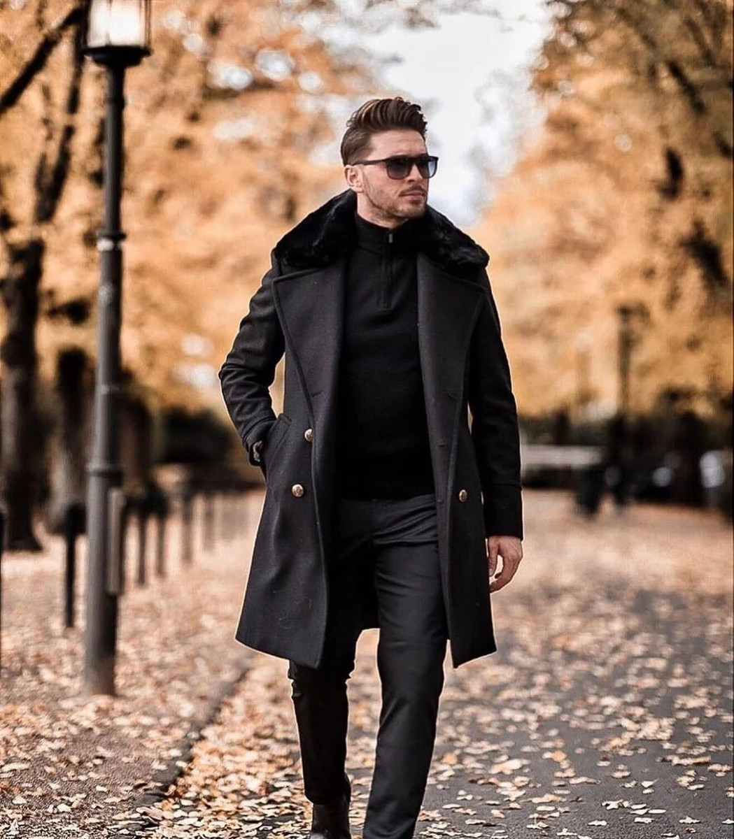 all black peacoat