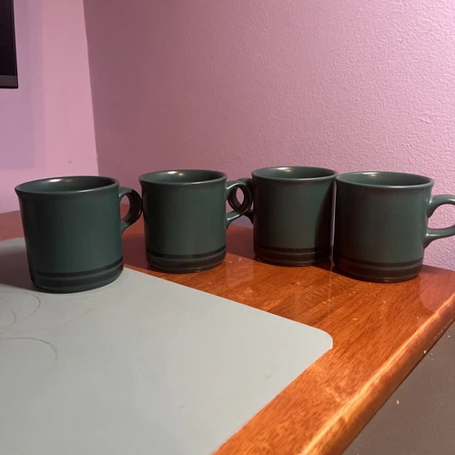 4 Vintage Green PfaltzGraff Coffee Mugs Dark Green 
