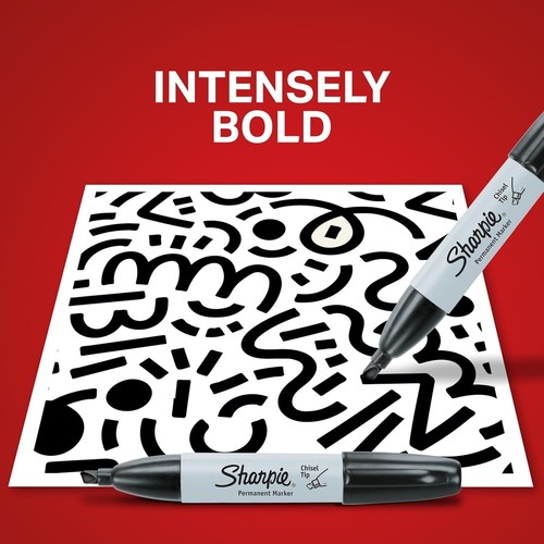 Permanent Markers Chisel Tip Set 12 Black Ink Multi-Surface Durable Fast Dry - Imagen 5 de 10