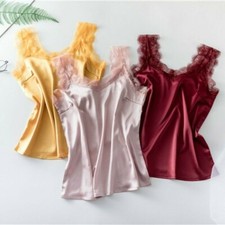 Women Lace Satin Vest Camisole Tank Tops Chemise Faux Silk Sleeveless Shirt