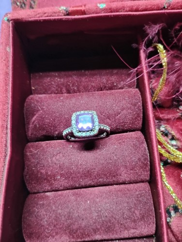 Sterling Silver Ring Purple Amethyst Color Stone & Clear Accents Sz 7 Marked - Picture 14 of 24